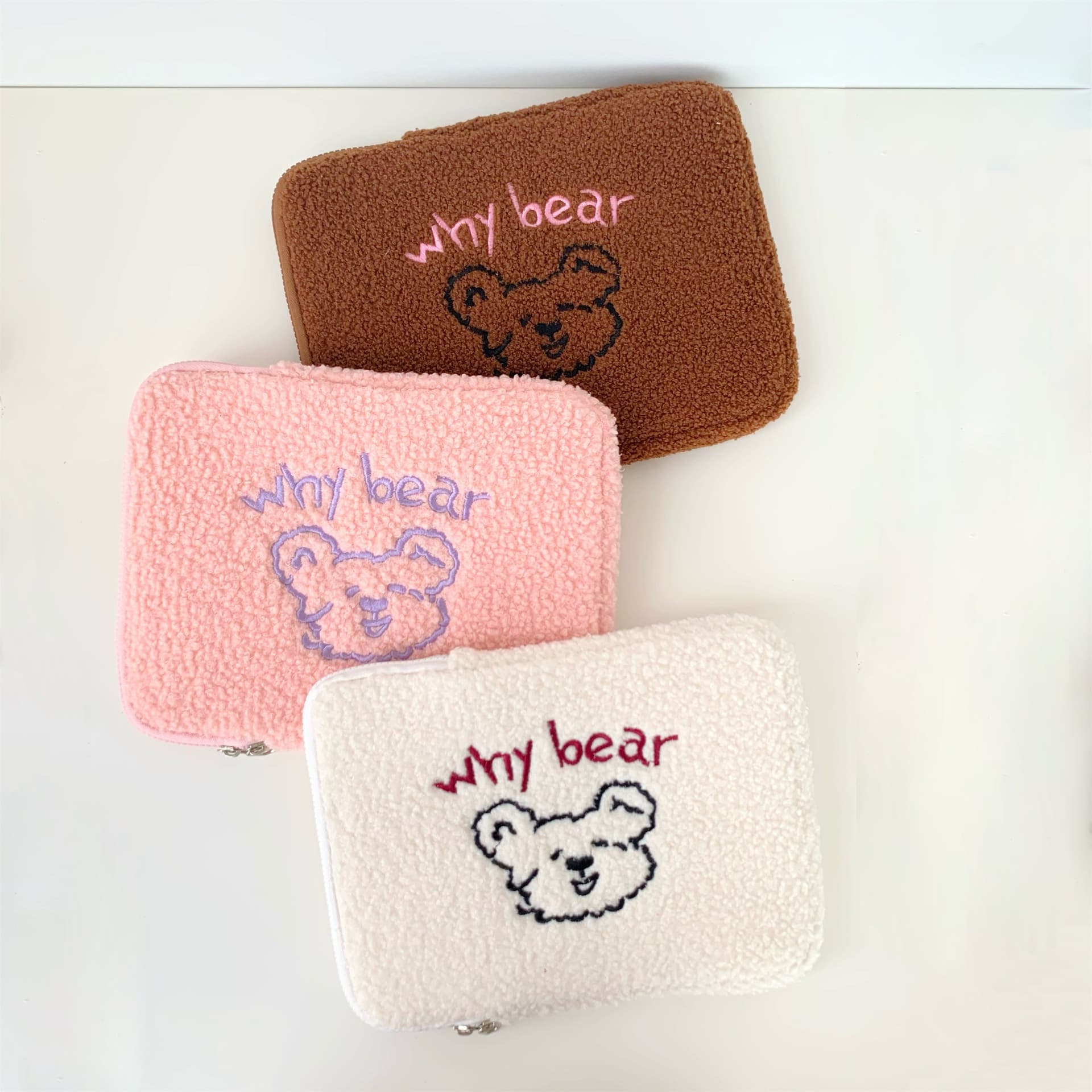 Plush iPad Case Tablet Computer Bag Ins Bear Embroidery 11-inch Cute Girl File Storage Pouch