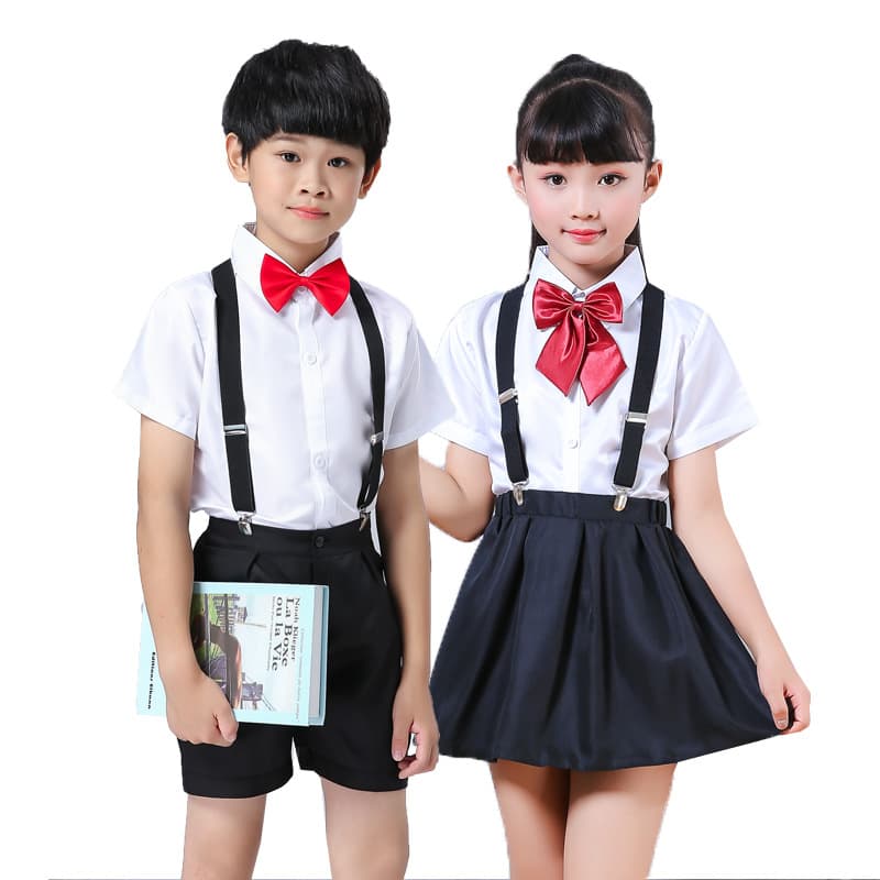 Wholesale Children's Choir Performance Outfit Boys Girls White Shirt Suspenders Pants Kindergarten Graduation Performance Costume