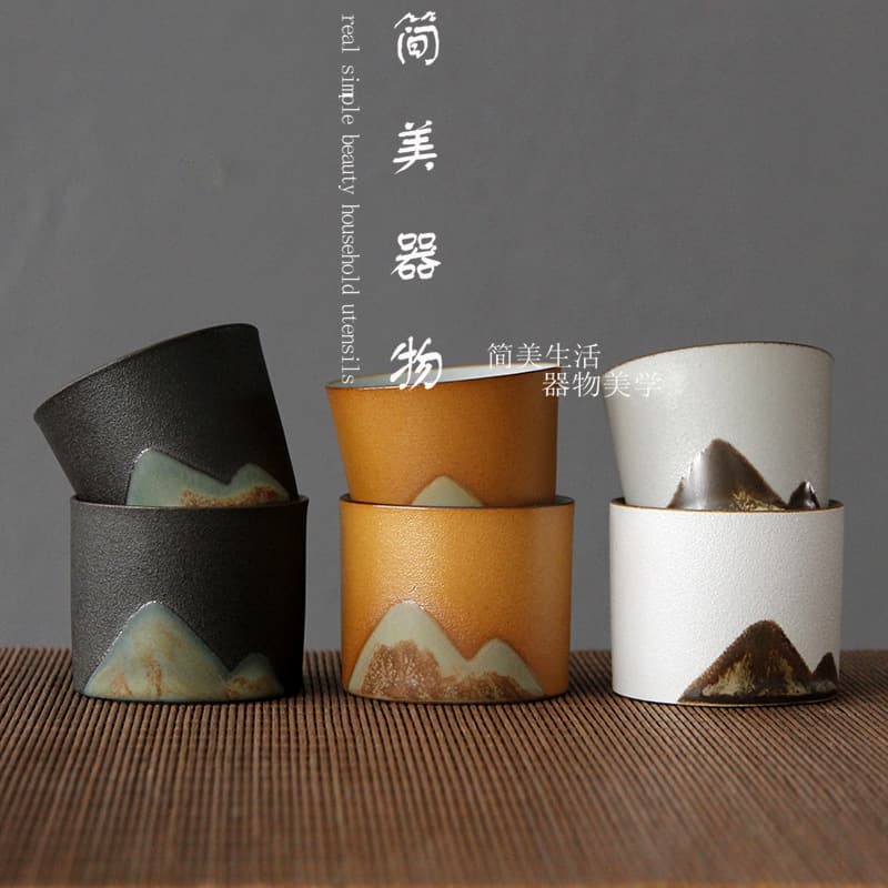 Jianmei Japanese-style Tea Cup, Kung Fu Tea Set, Zen Black Tea Cup, Distant Mountain Hand-painted Tea Cup, Tea Bowl, Host Small Cup