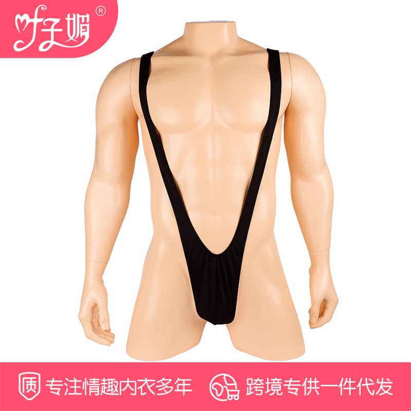 High Elasticity Strap Men's Sexy Underwear Vest-Style Bodysuit V-Shape Back Strap Men's Briefs 5820