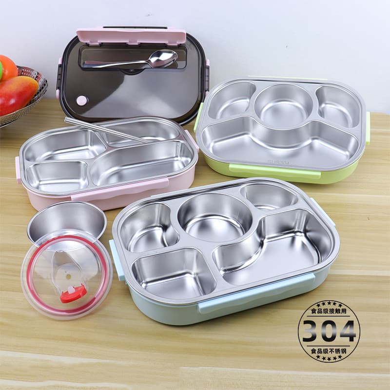 304 stainless steel insulated lunch box student divided lunch box adult lunch box with lid office worker divided lunch box set