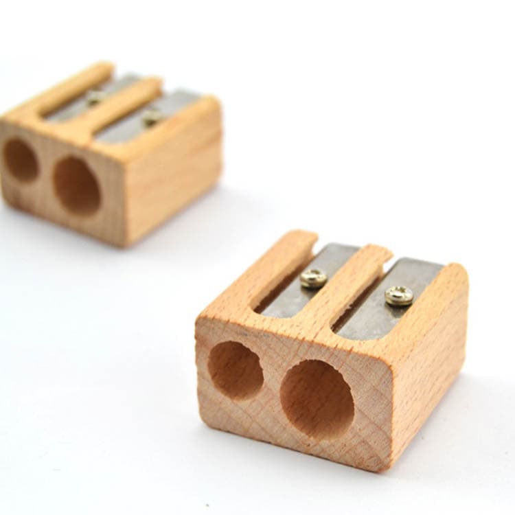 Student Learning Supplies Wooden Pencil Sharpener Mini Wooden Double Hole Pencil Sharpener for Sharpening Pencils