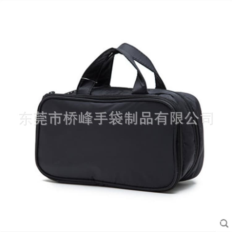 Custom black tote bag, made of polyester, travel and storage business bag, multi-compartment, horizontal square shape.