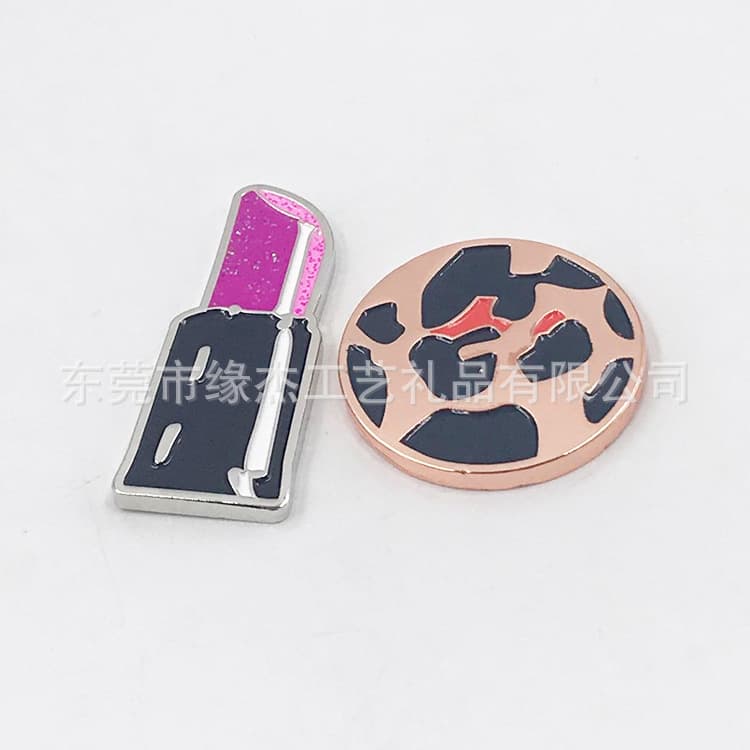 Factory hot sale lipstick shape metal ball label with magnet rose gold round paint ball label