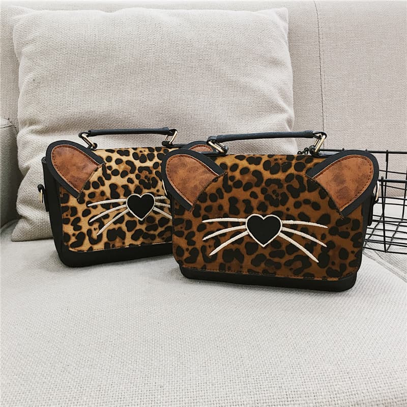 Korean style fashionable velvet cute kitten bag 2018 casual versatile handbag leopard print shoulder crossbody women's bag trendy