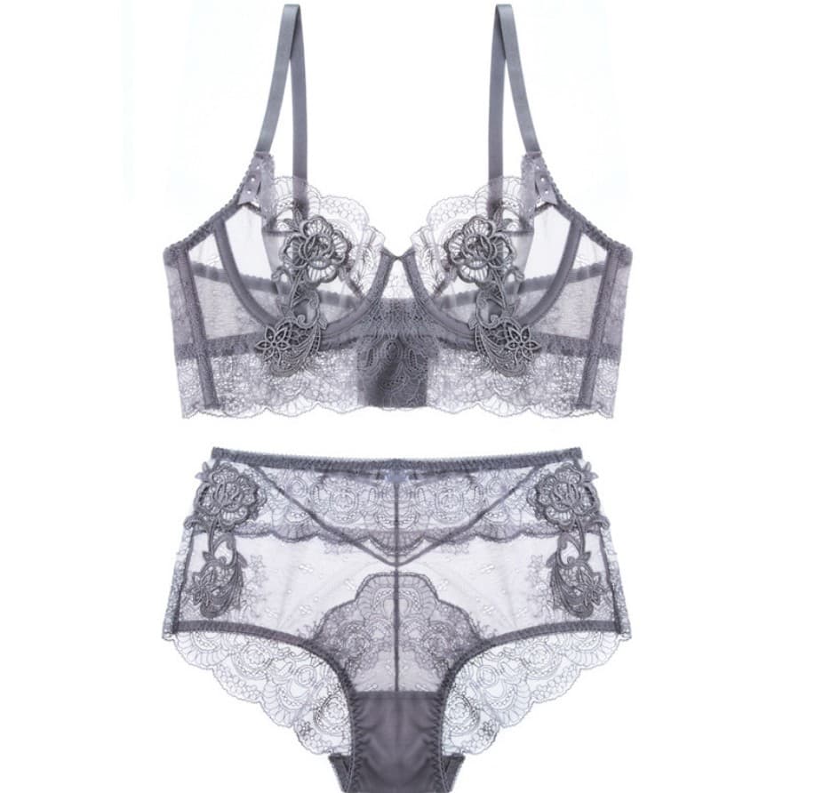 Sexy Thin Lace Embroidery Anti-Light Bra Set Women's Gathered Bra High Waist Underwear Panties Comfortable Breathable Home Cloth