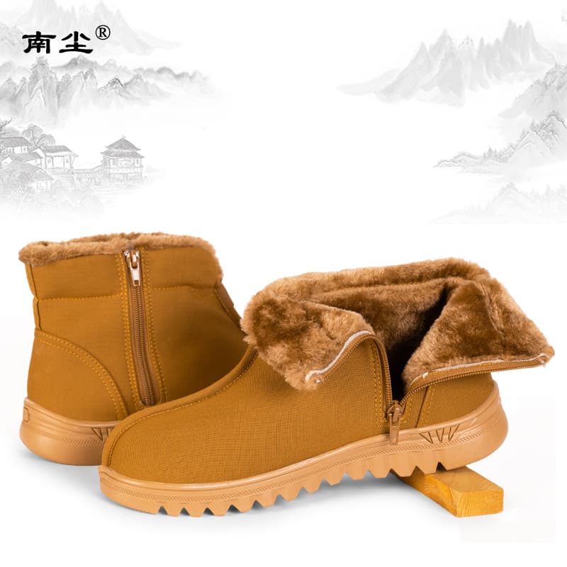 Wuyou Tree Monk Shoes Winter Plush Thickened Cotton Shoes Mid-High Top Warm Cotton Boots Anti-Slip Sole Unisex