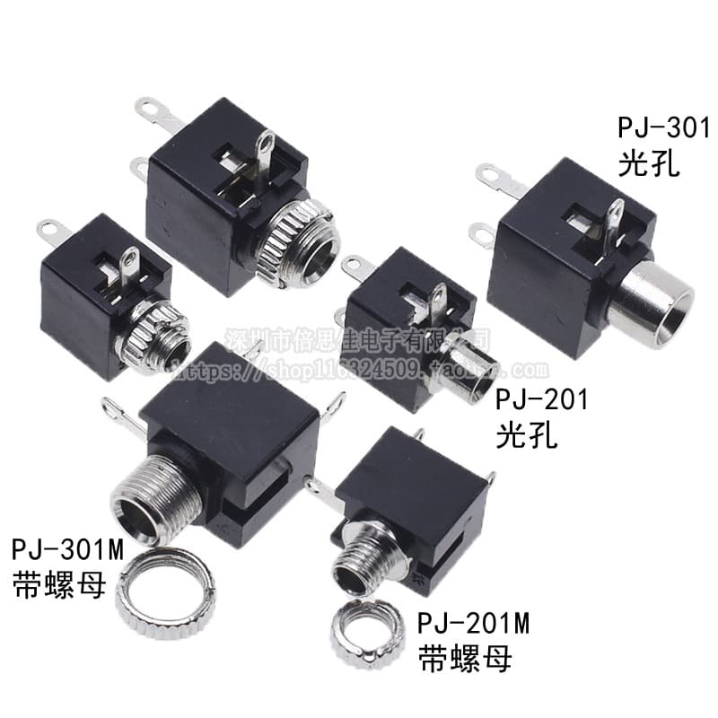 2.5/3.5mm Audio Jack Socket PJ-201/PJ-301M Smooth Hole/Threaded Mono