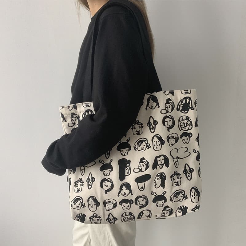 Large Capacity Canvas Bag Women's Single Shoulder Retro Cute Travel Student Cloth Bag Ins Style Tote Bag for Autumn And Winter