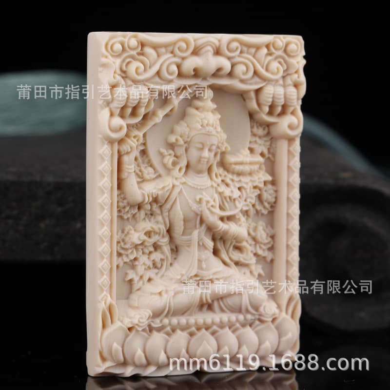 Natural Mammoth Ivory Carved Manjushri Bodhisattva Pendant