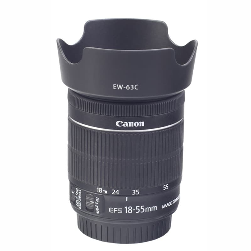 EW-63C lens hood for Canon 18-55 STM lens cap, compatible with 100D, 200D, 760D, and 800D cameras.