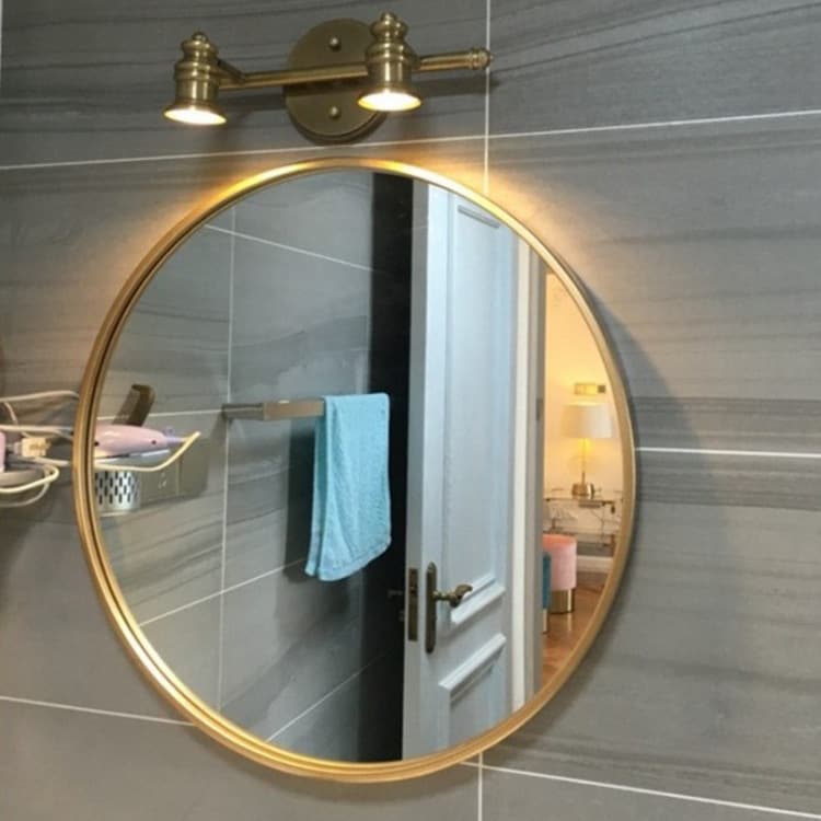 Hongyi aluminum alloy round bathroom mirror without punching bathroom makeup mirror round hanging mirror metal frame HD