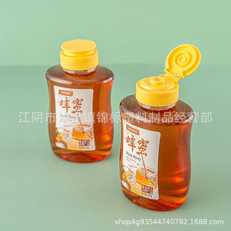 450gpet plastic honey bottle transparent silicone valve cover honey jar food honey packaging bottle sauce bottle