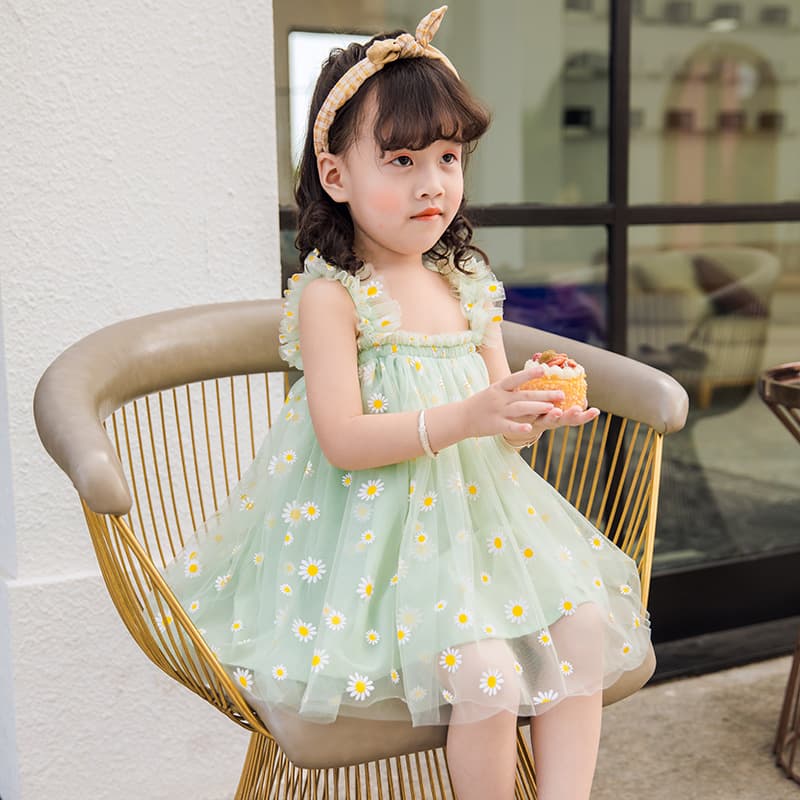 Children's Clothing 2021 Summer New Daisy Print Girls Gauze Skirt Kids Dress Baby Tutu Skirt Wholesale
