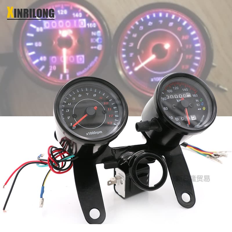Motorcycle Modification Instrument Retro Electronic Tachometer Odometer Cruise Prince Universal Instrument Assembly with Bracket