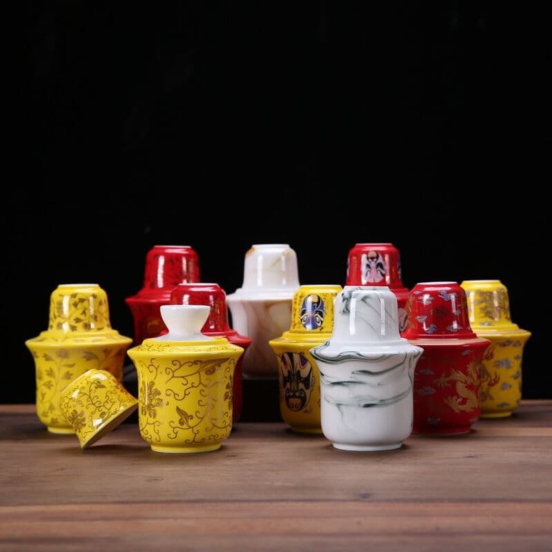 Half-Jin (250g) Ceramic Wine Warmer for White and Yellow Rice Wine, Chinese Home Heating Set with 2-Liang (100g) Cups