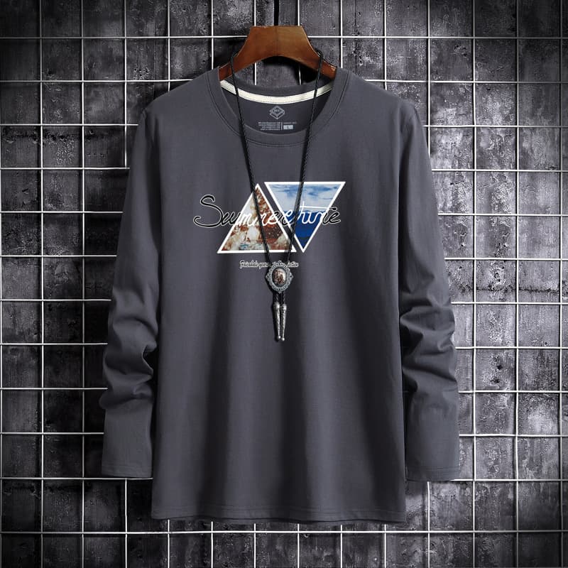 Wholesale Men's Long Sleeve T-Shirt New Summer Style Plus Size HongKong Style Printing Base Layer Top Trendy Brand Trendy