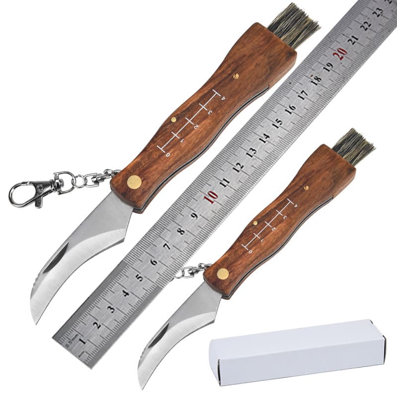 Rosewood Mushroom Knife Multi-functional Outdoor Knife Camping Knife Brush Wilderness Survival Folding Knife