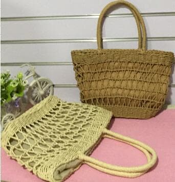 Hollow Diagonal Woven Straw Bag Paper Rope Craft Bag Plant Woven Bag Beach Vacation Travel Casual Handbag