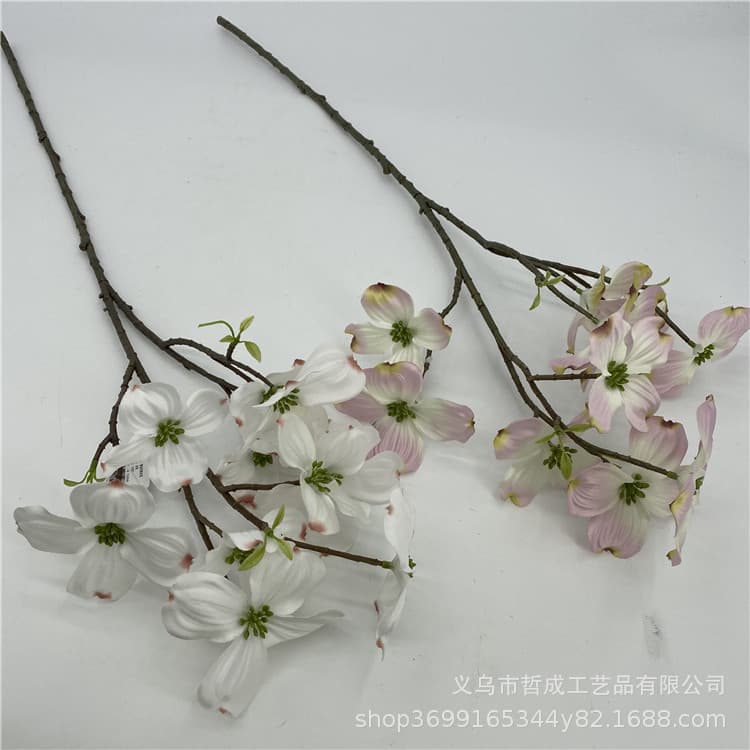Artificial Dogwood Silk Flower, Single Stem Plastic Blossom for Bedroom or Dining Table Arrangement