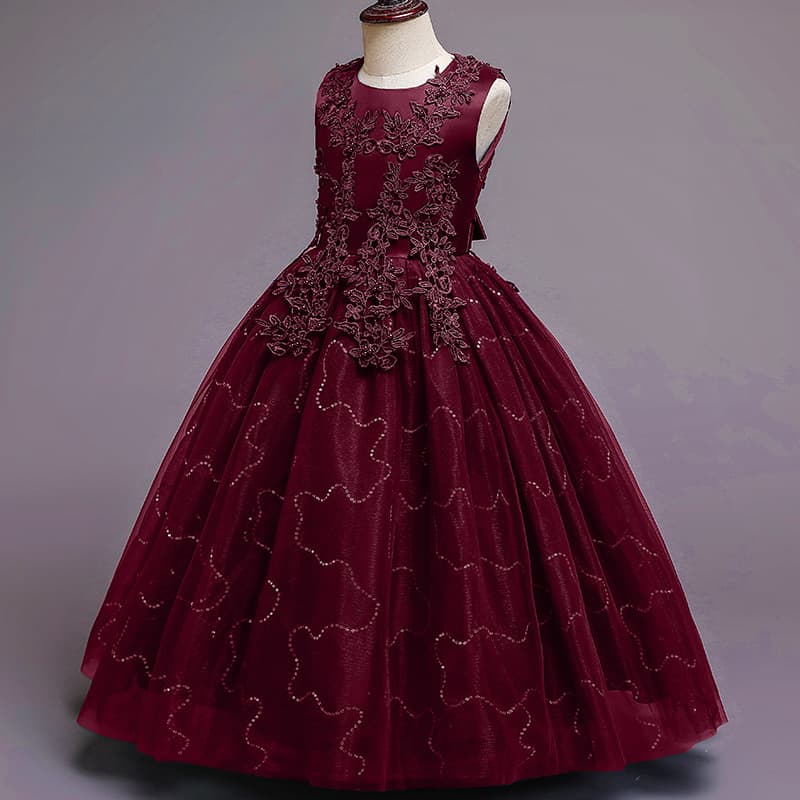 Flower Girl Dress Princess Child Waist-Length Sequin Sleeveless Long Wedding Dress Tulle Princess Skirt