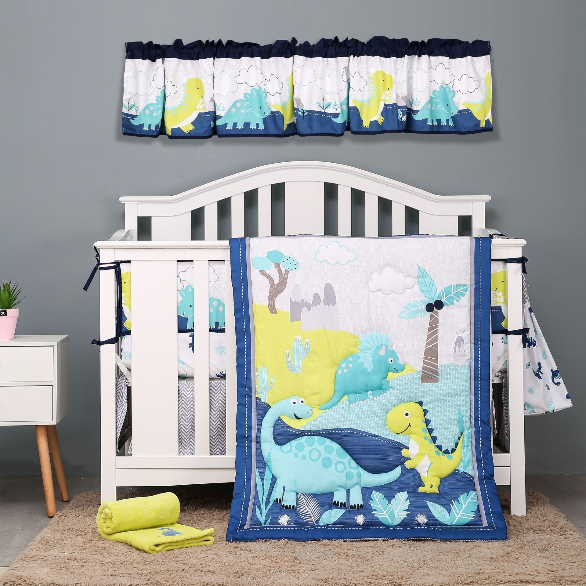 Factory Direct Newborn Set Including Children's Quilt, Crib Bumper, Fitted Sheet, Bed Skirt, Diaper Bag, Blanket, and Window Valance - 7-Piece Bedding Set