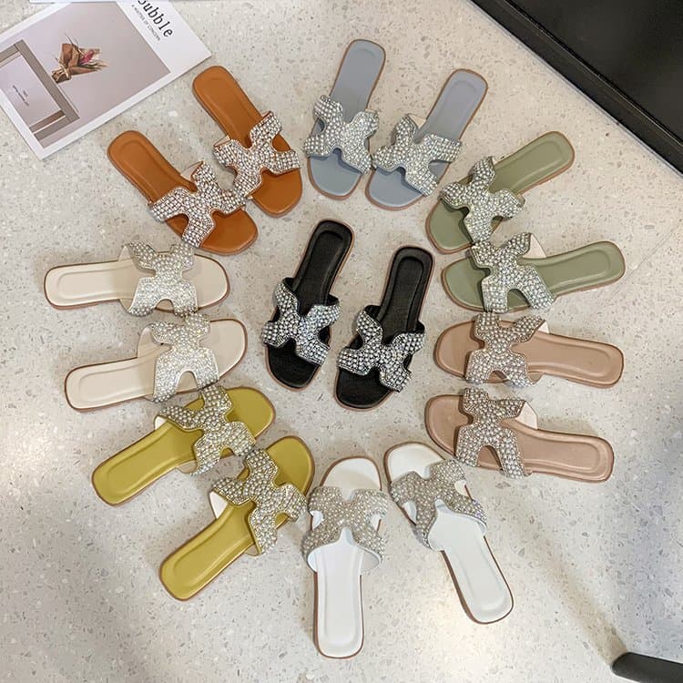 Slippers 2020 Summer New Women's Korean Style Casual Rhinestone One-Strap Slippers Wholesale