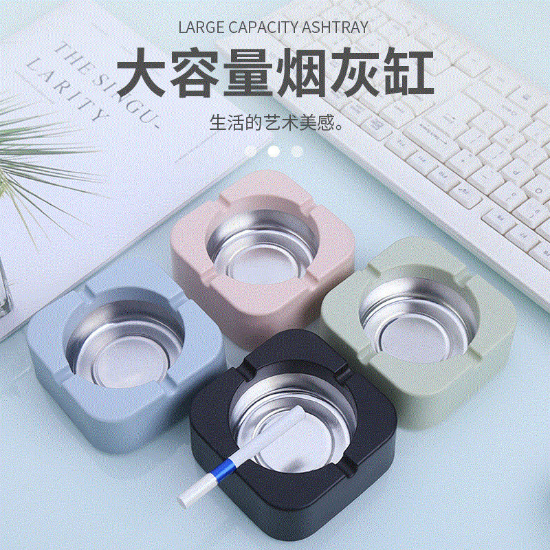 Creative Plastic Ashtray, Large Household Personalized Style, Office Living Room Hotel Tinplate Ashtray with Printing for Gifts
