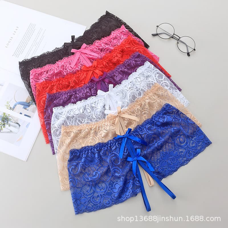 Drop Shipping Boy Short Lace Panties Women Low Rise Transparent Sexy Open Crotch No Need to Remove Temptation Sexy Panties