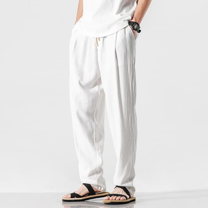 Spring and Summer Linen Pants Men's Loose Large Size Draped Wide-Leg Pants Fashionable Elegant Straight-Leg Wide-Leg Pants