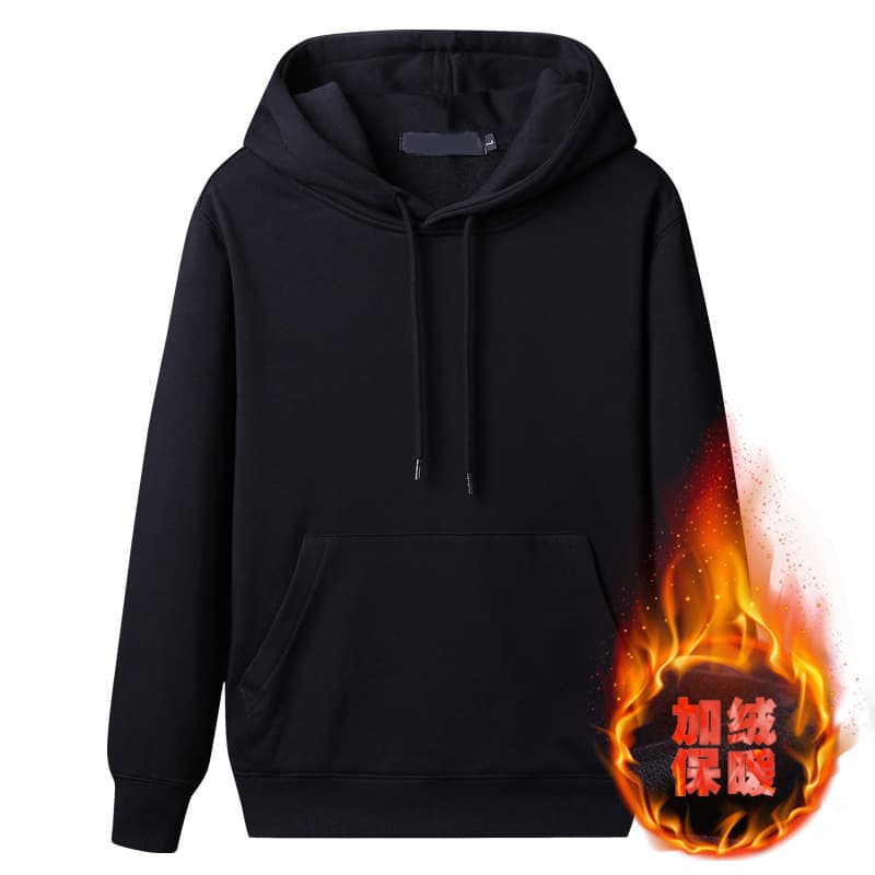 Solid Color Fleece Hoodie for Men, Thick Warm Pullover Hooded Sweatshirt, Round Neck Top, Korean Winter Fleece Thermal