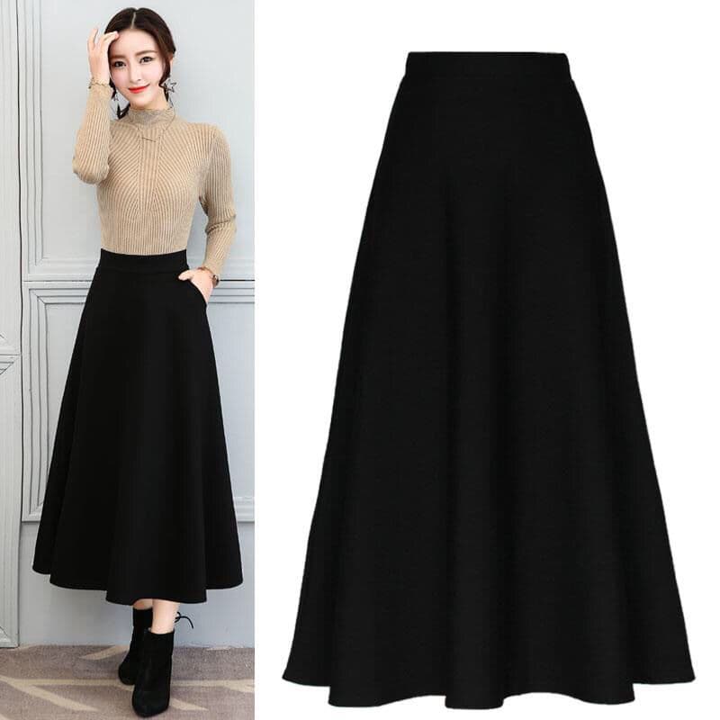Four Seasons Skirt Korean Style New Elastic Waist Long Skirt High Waist Slimming Flared Skirt Women's Versatile Plus Size Dress