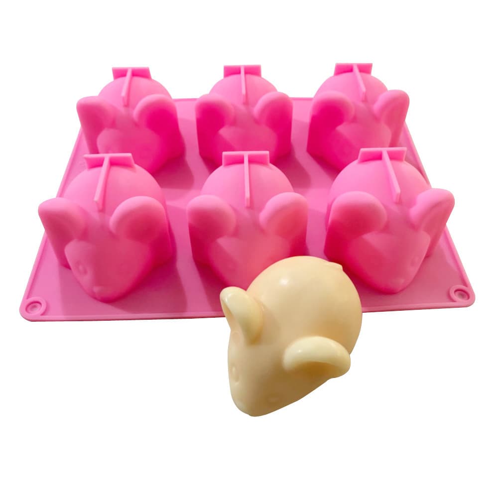 Silicone Cake Mold Handmade Soap Mold Mousse Pudding Silicone Mold 6-Cavity Cute Little Mouse Shape