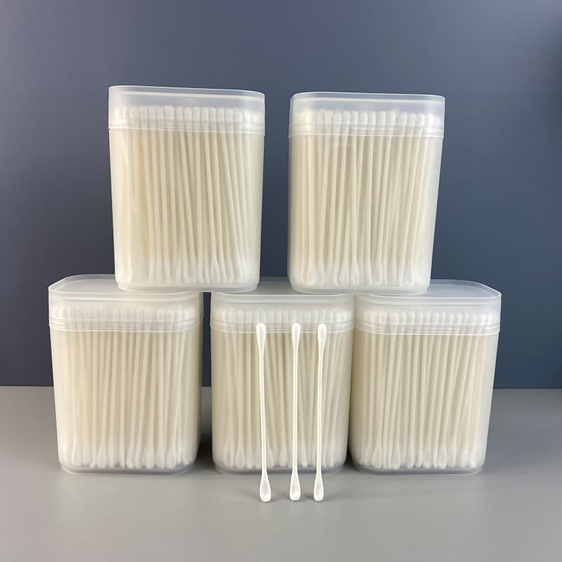 In Stock Miaocai 200 pieces Fine Shaft Paper Stick Baby Cotton Swabs, Sanded Box with Ear Spoon Cotton Swabs Manufacturer