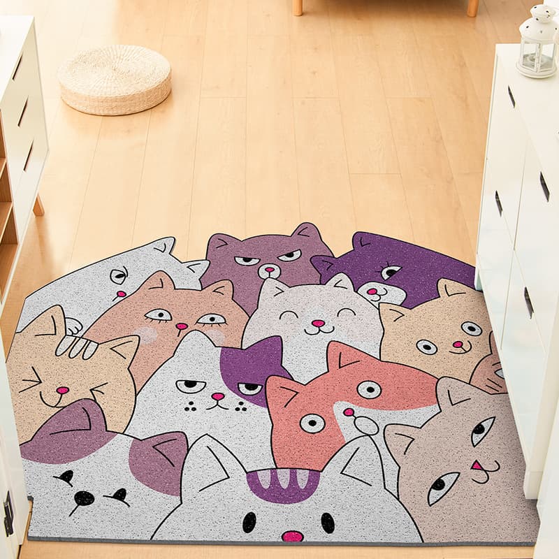 Cute Cat Coil Entry Door Mat PVC Indoor Doormat Entrance Floor Mat Rug Dust Control Scraper Mat Customizable