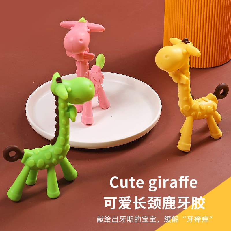 Baby Long Neck Deer Teething Toy Silicone Food Grinding Stick Infant Small Deer Play Toy Newborn Chew