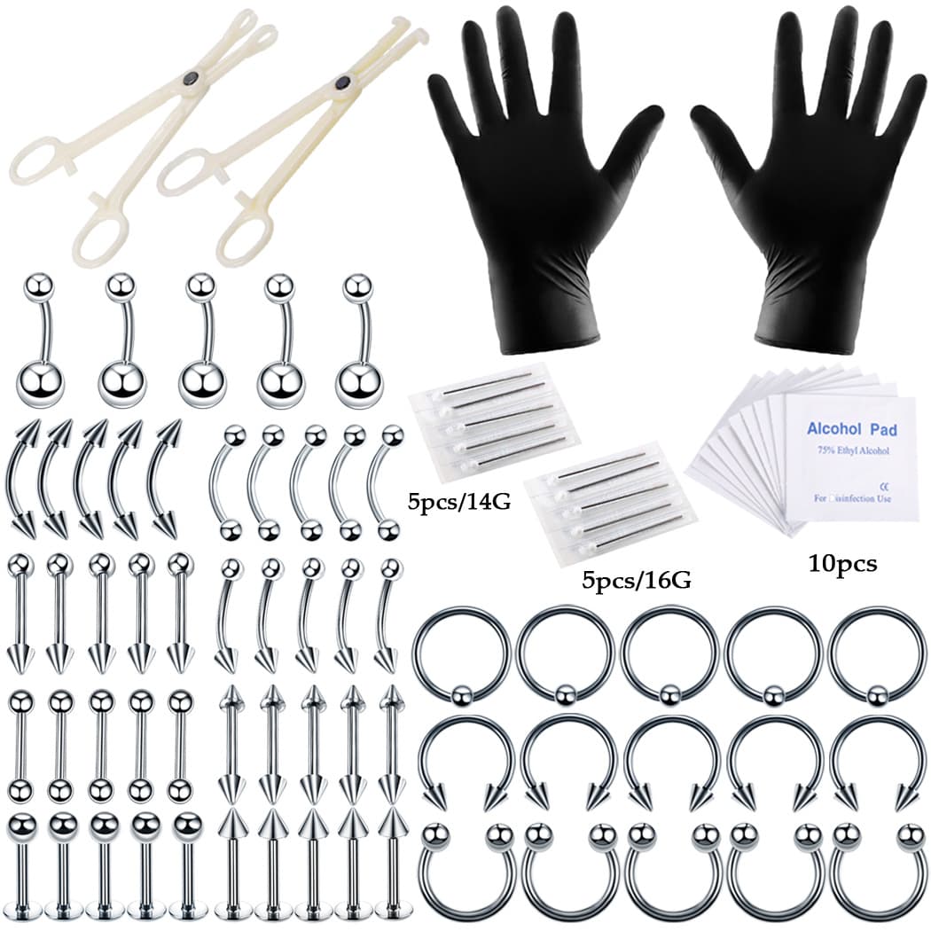 Ear Hole Nose Stud Lip Ring Tattoo Piercing Tool Set 84 Navel Ring Full Body Piercing Beauty Skin Care Makeup Tool Set
