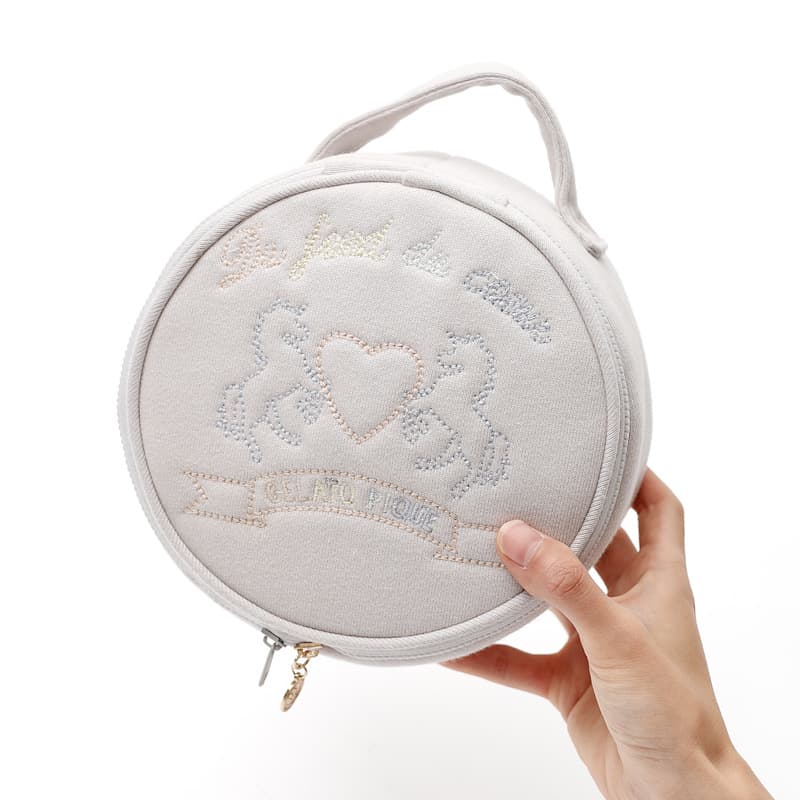 Custom embroidered unicorn LOGO round cosmetic bag cute plush handbag cotton zipper drawstring cosmetic bag
