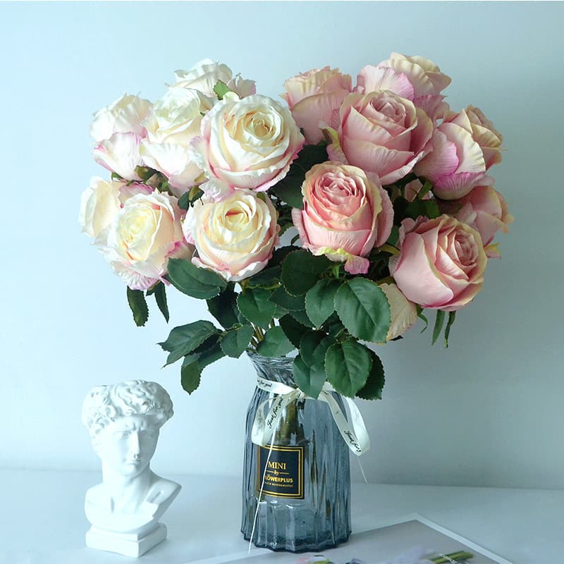 Factory Direct Supply 9-Stem Bouquet Roses Artificial Flowers Fake Flowers Valentine's Day Wedding Handheld Decoration Arrangements