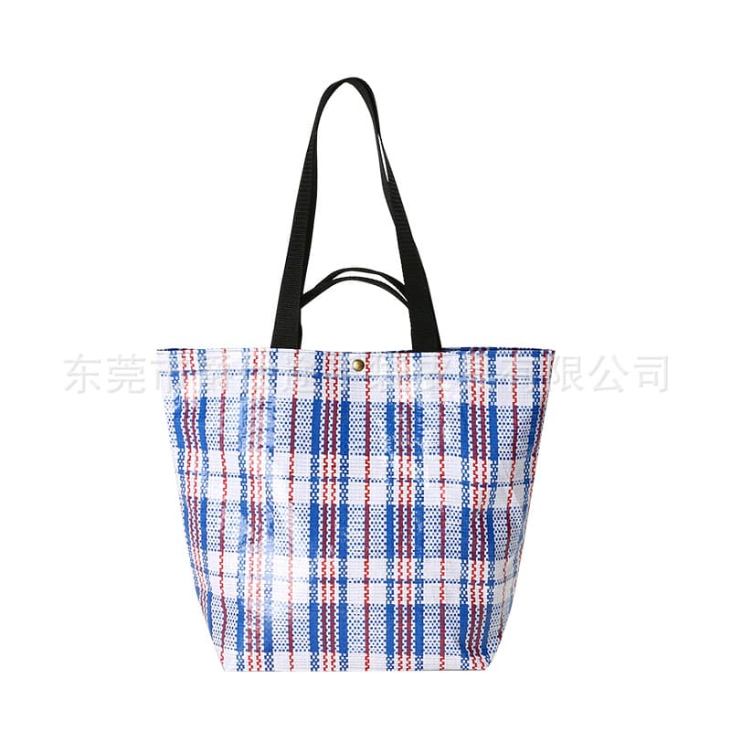 European and American Blue PE Woven Shoulder Bag, Portable Waterproof Woven Material Shopping Bag, Handheld Woven Shoulder Bag