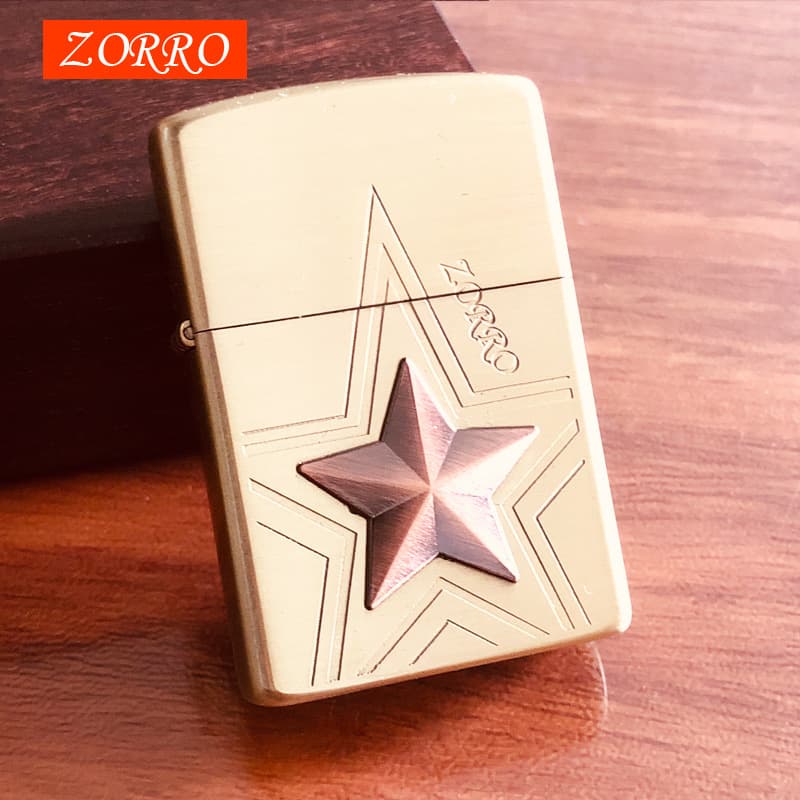 Zorro Zorro Brass Kerosene Windproof Lighter Personality Creative Five-Pointed Star Chinese Heart Classic Coal Oil Machine