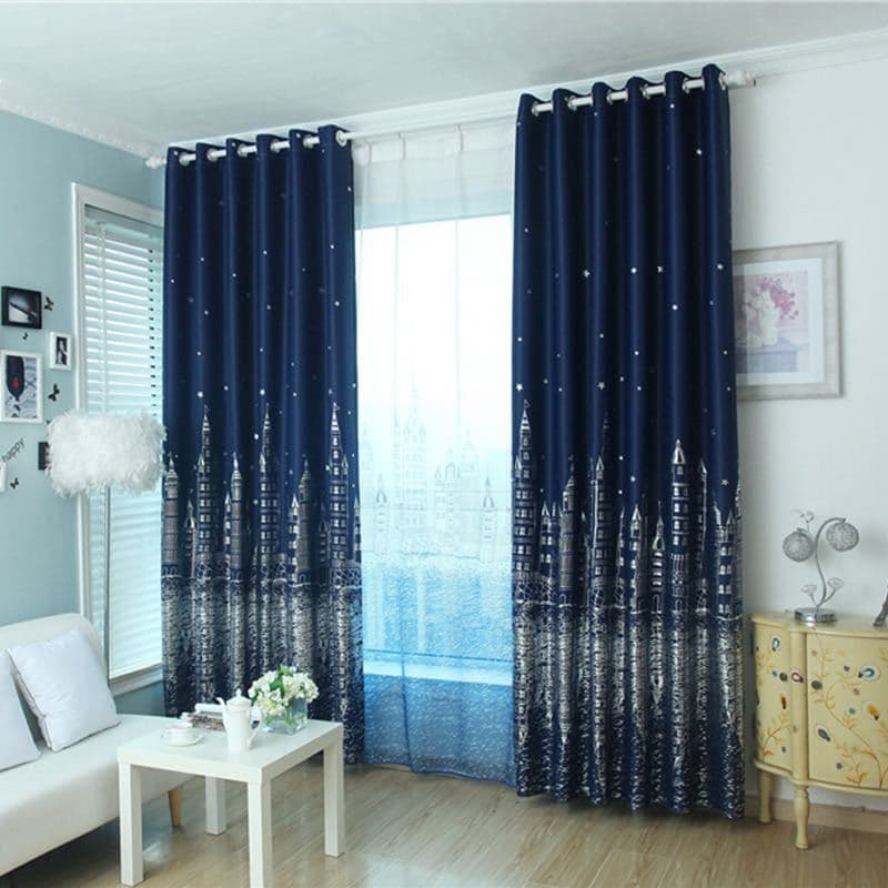 Amazon Foreign Trade Ready-made AliExpress Castle Blackout Curtain Wholesale Customizable Size Silver Foil Printing