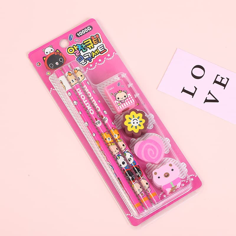 Pencil Eraser Sharpener Stationery Set School Supplies Elementary School Gift Eraser Pencil Children's Gift