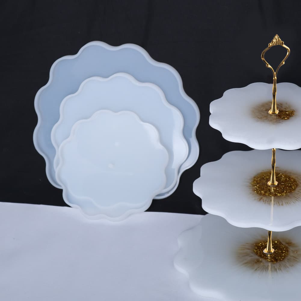 DIY Crystal Epoxy Wave-Shaped Serving Tray Mold, Large, Medium, and Small Three-Layer Flower-Shaped Fruit Tray Mold