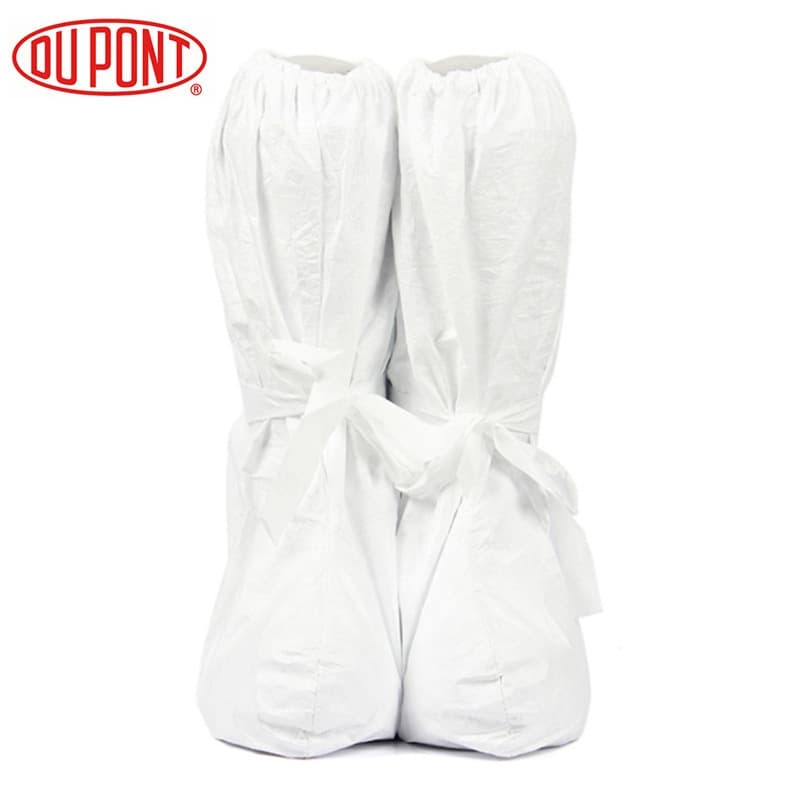 DuPont boot covers, Tyvek material, high-top, waterproof, chemical and liquid resistant, long style with slip-resistant foot covers.