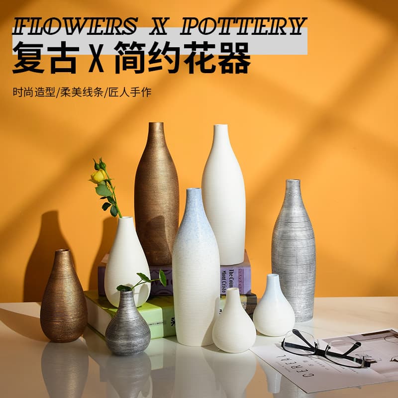 Original Ceramic Flower Vase Small Mouth Vase Home Decor Modern Minimalist Creative Living Room Nordic Style Vessel