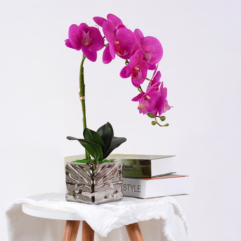 Phalaenopsis artificial flower set, creative electroplated ceramic craft furnishings, decorative artificial flower pots, manufacturer wholesale