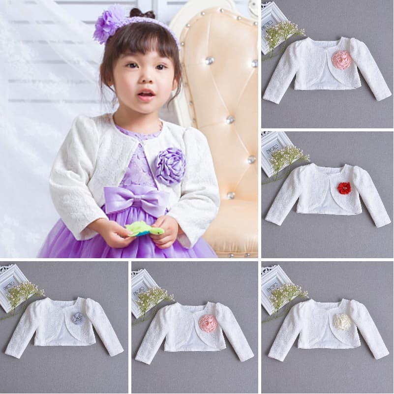 Baby Lace Shoulder Shawl Short Open Cardigan Long Sleeve Princess Style Versatile Korean Version Children's Coat Soft Cotton Material