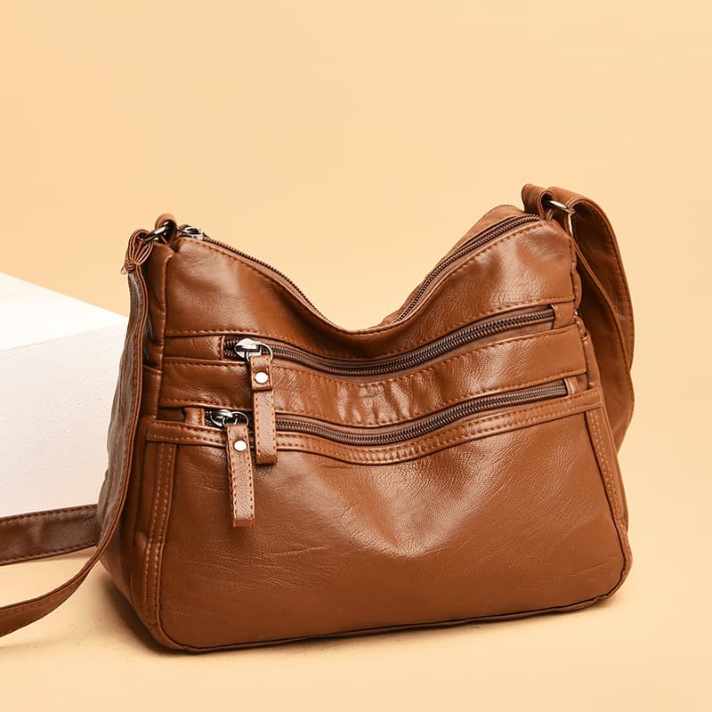 Genuine Water-Wash Leather Cross-Border Mom Bag 2020 Classic Solid Color Textured Soft Leather Women's Bag Versatile Casual Shoulder Crossbody Bag