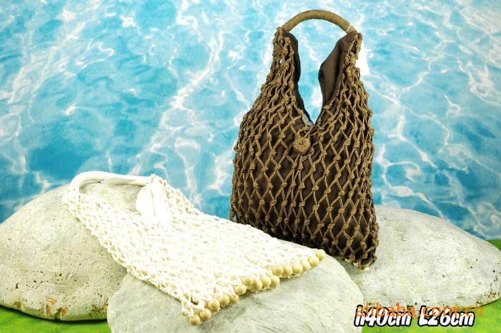 Factory Wholesale Paper Rope Cotton Rope Hemp Rope Woven Mesh Bag Net Bag, Casual Fashion Beach Shopping Bag